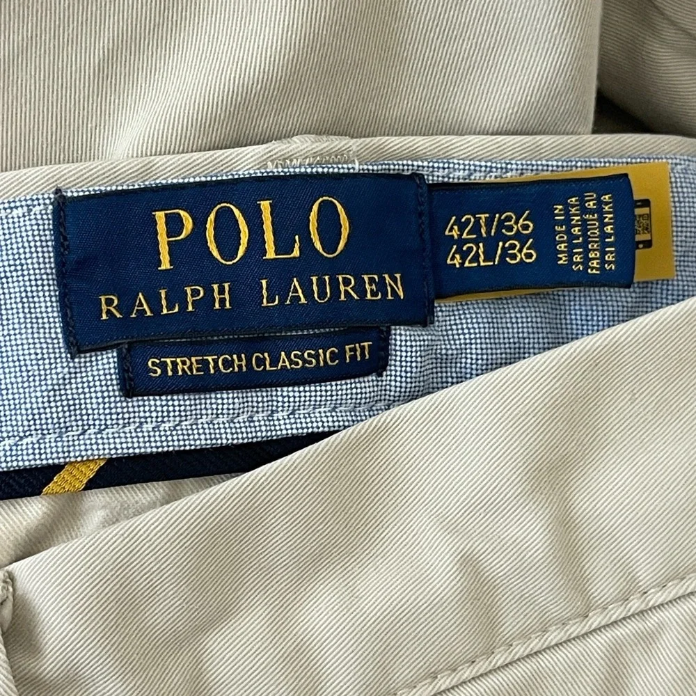 Polo Ralph Lauren Chino Pants Mens 42x34 Khaki Stretch Cotton Twill Classic Fit